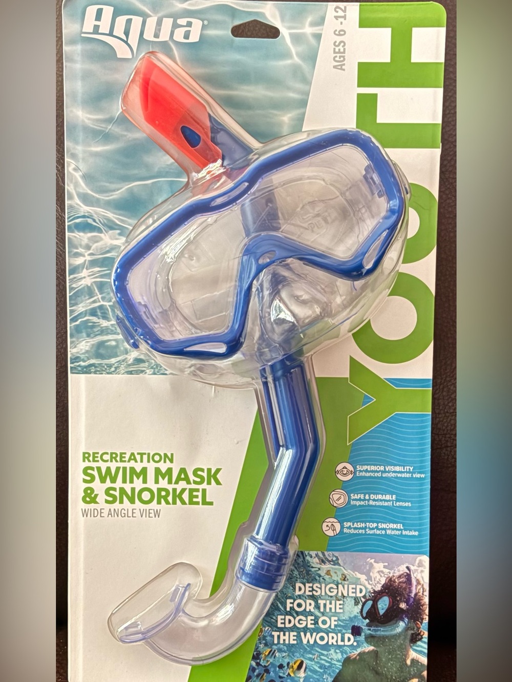 AQUA Kids Recreation Swim Mask & Snorkel - Wide Angel View Age 6-12 NWT